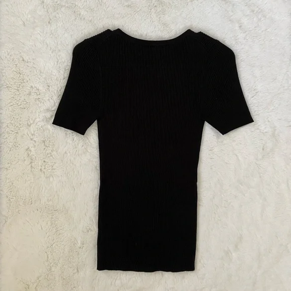 Anthropologie Moth Ribbed Black Button Up Cardigan Short Sleeve Top - Picture 4 of 9